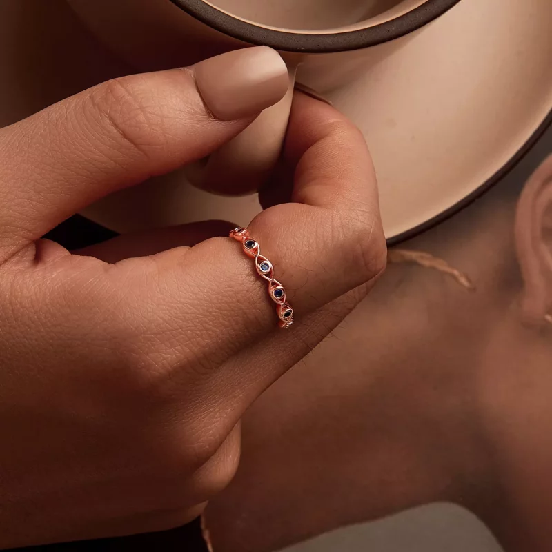 (imagen para) Anillo de oro rosa con forma de ojo del diablo estilo PANDORA - BSR212-C - Ver 5