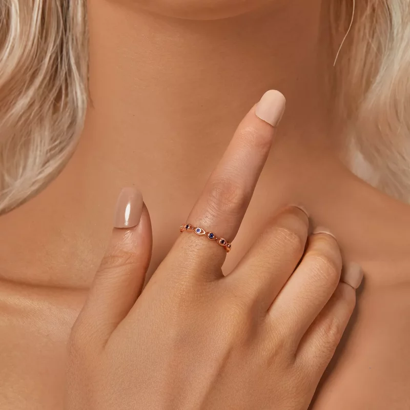 (imagen para) Anillo de oro rosa con forma de ojo del diablo estilo PANDORA - BSR212-C - Ver 6