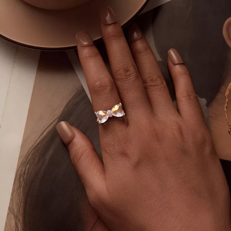 (imagen para) Anillo estilo PANDORA con piedra central grande y lazo - SCR1000 - Ver 6