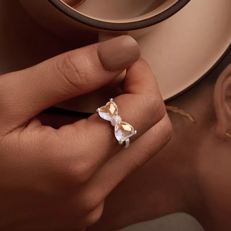 (imagen para) Anillo estilo PANDORA con piedra central grande y lazo - SCR1000 - Ver 7
