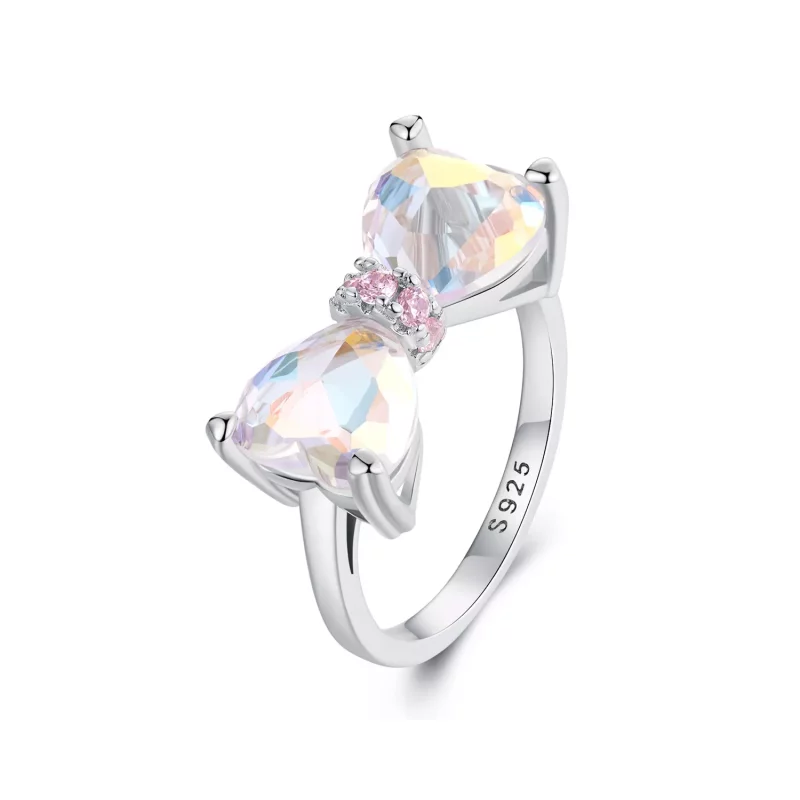 (imagen para) Anillo estilo PANDORA con piedra central grande y lazo - SCR1000