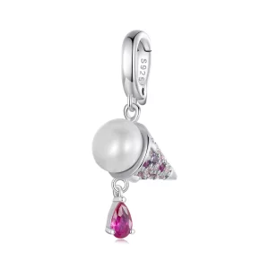 Charm de helado con perla natural estilo PANDORA - BSC962 (imagen para) Charm de helado con perla natural estilo PANDORA - BSC962