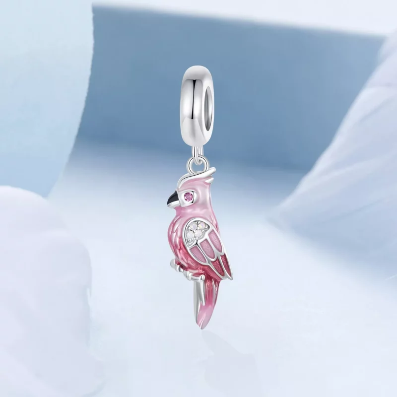 (imagen para) Charm de loro rosa estilo PANDORA - BSC971 - Ver 2