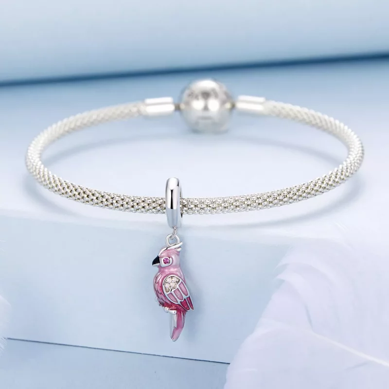 (imagen para) Charm de loro rosa estilo PANDORA - BSC971 - Ver 3