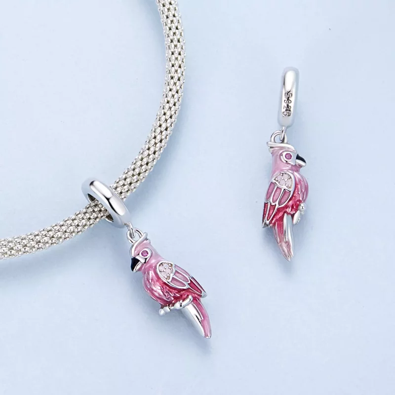(imagen para) Charm de loro rosa estilo PANDORA - BSC971 - Ver 4