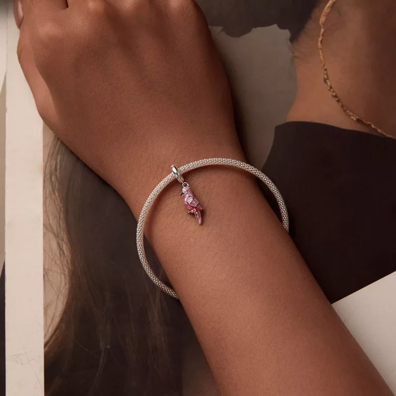 (imagen para) Charm de loro rosa estilo PANDORA - BSC971 - Ver 5