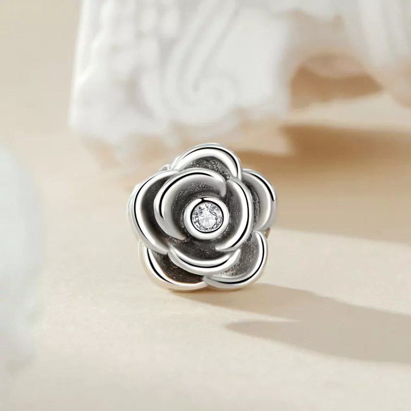 (imagen para) Charm tridimensional con forma de rosa estilo PANDORA - SCC2705 - Ver 2