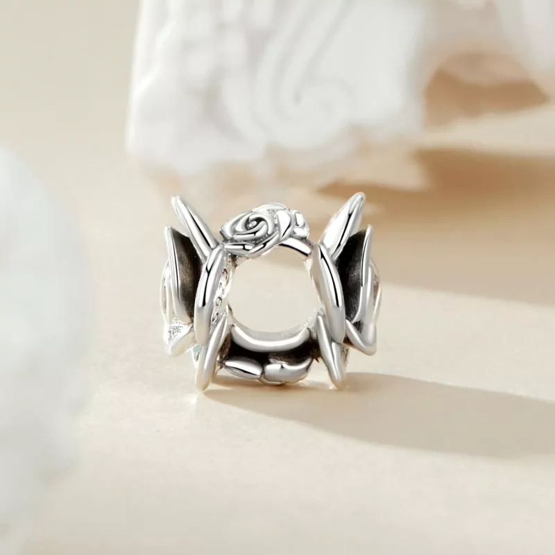 (imagen para) Charm tridimensional con forma de rosa estilo PANDORA - SCC2705 - Ver 3