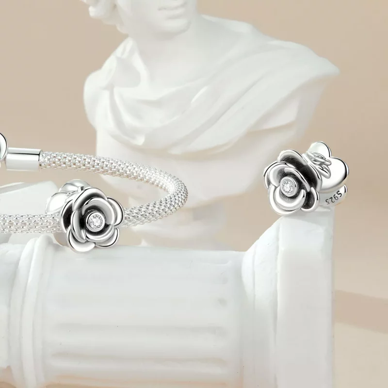 (imagen para) Charm tridimensional con forma de rosa estilo PANDORA - SCC2705 - Ver 4