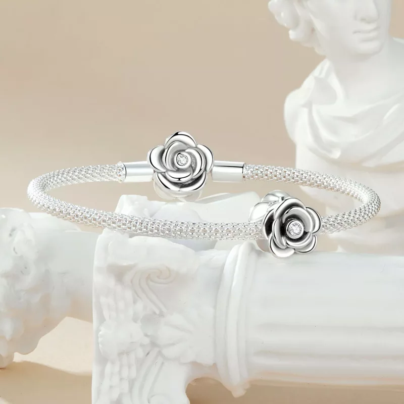 (imagen para) Charm tridimensional con forma de rosa estilo PANDORA - SCC2705 - Ver 5