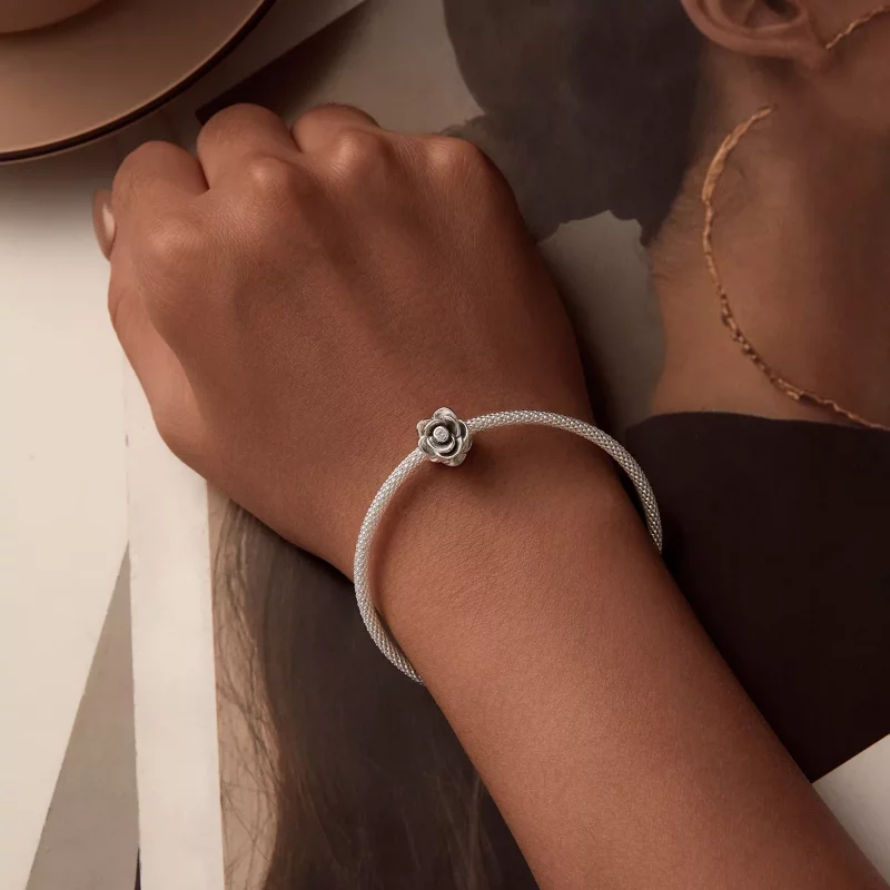 (imagen para) Charm tridimensional con forma de rosa estilo PANDORA - SCC2705 - Ver 6