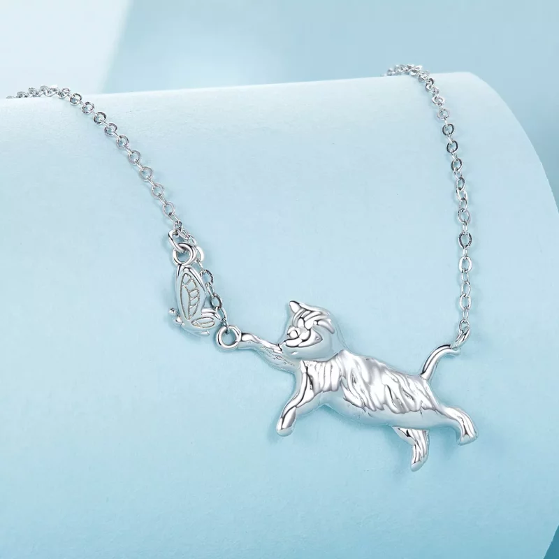 (imagen para) Collar estilo PANDORA con gato y mariposa - SCN514 - Ver 2
