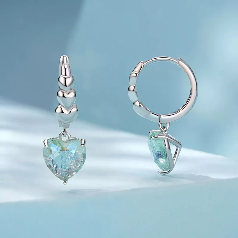 (imagen para) Pendientes con forma de corazón de circonitas azules y verdes estilo PANDORA - S - Ver 2