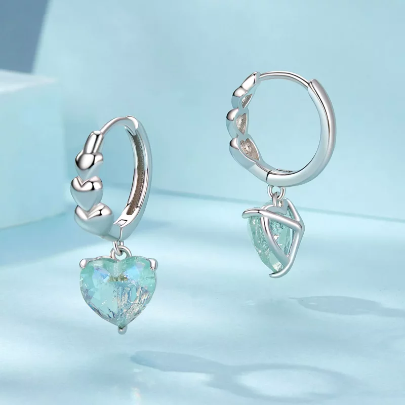 (imagen para) Pendientes con forma de corazón de circonitas azules y verdes estilo PANDORA - S - Ver 3