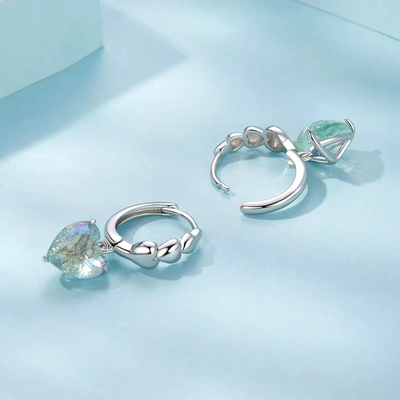 (imagen para) Pendientes con forma de corazón de circonitas azules y verdes estilo PANDORA - S - Ver 4