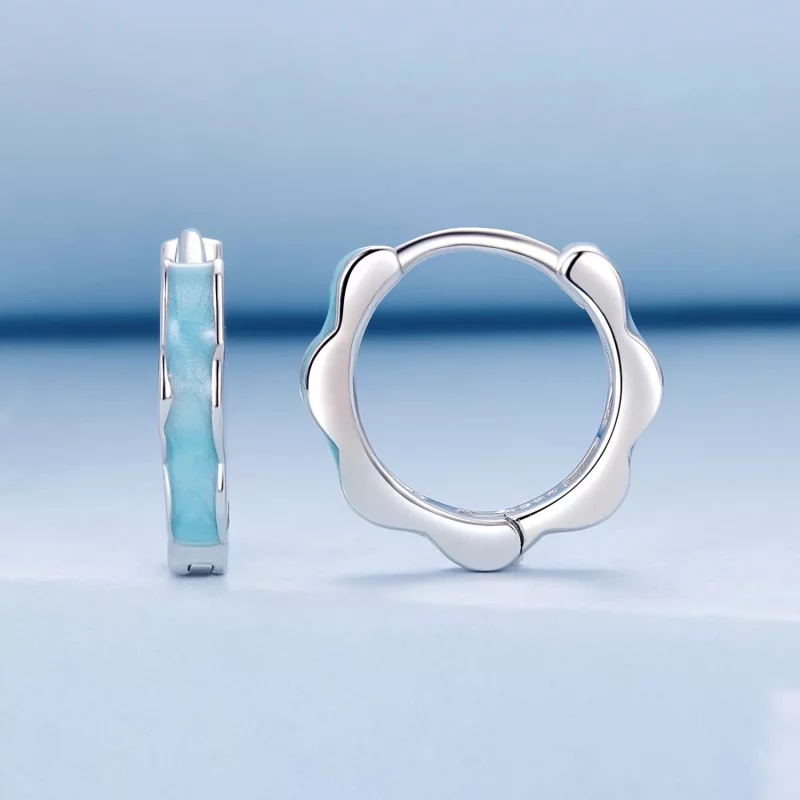 (imagen para) Pendientes con forma de flor azul estilo PANDORA - BSE955 - Ver 2