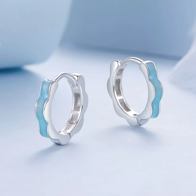 (imagen para) Pendientes con forma de flor azul estilo PANDORA - BSE955 - Ver 3