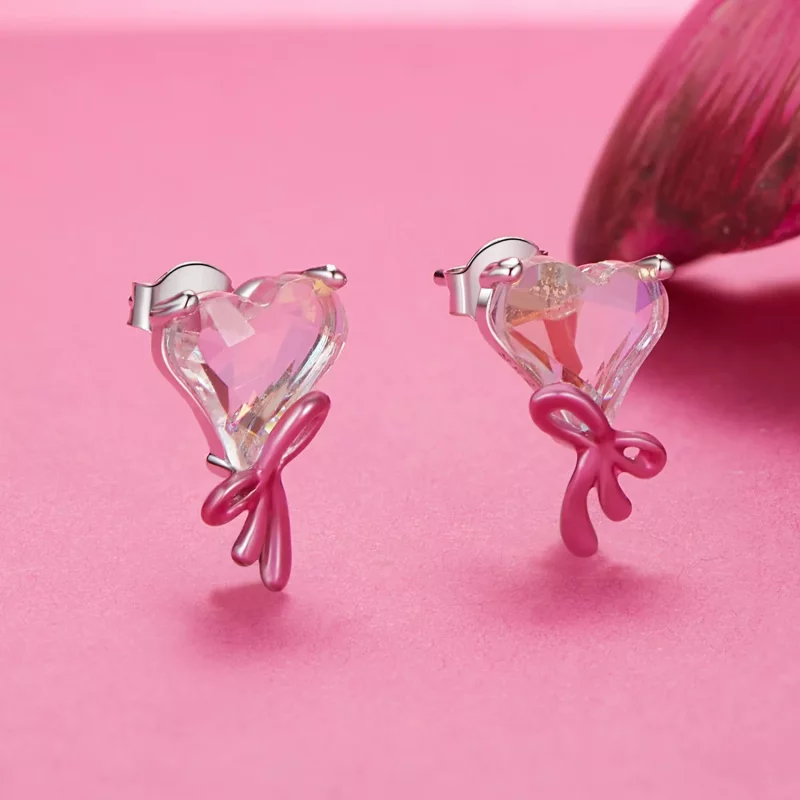 (imagen para) Pendientes con lazo de amor estilo PANDORA - SCE1696 - Ver 2