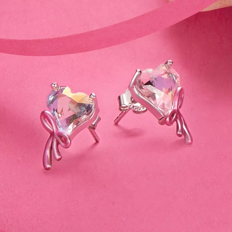 (imagen para) Pendientes con lazo de amor estilo PANDORA - SCE1696 - Ver 3