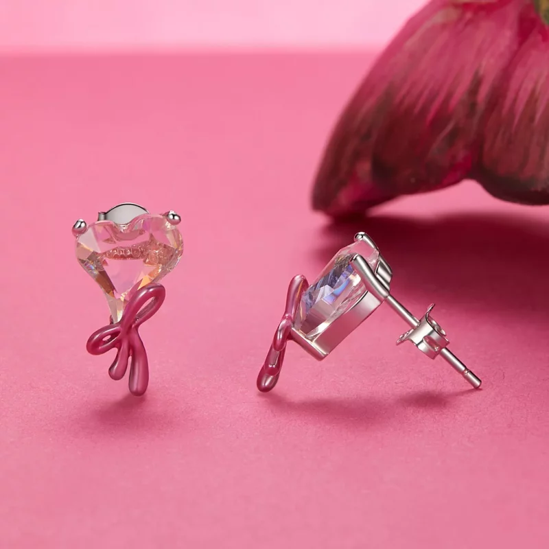 (imagen para) Pendientes con lazo de amor estilo PANDORA - SCE1696 - Ver 4