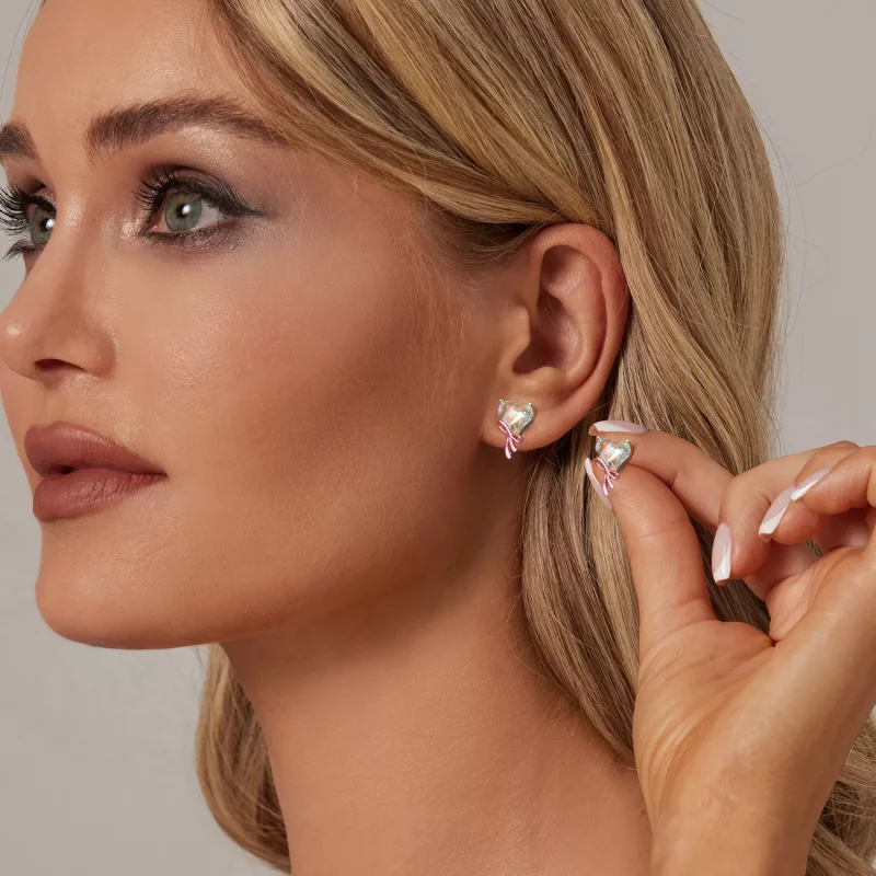 (imagen para) Pendientes con lazo de amor estilo PANDORA - SCE1696 - Ver 7