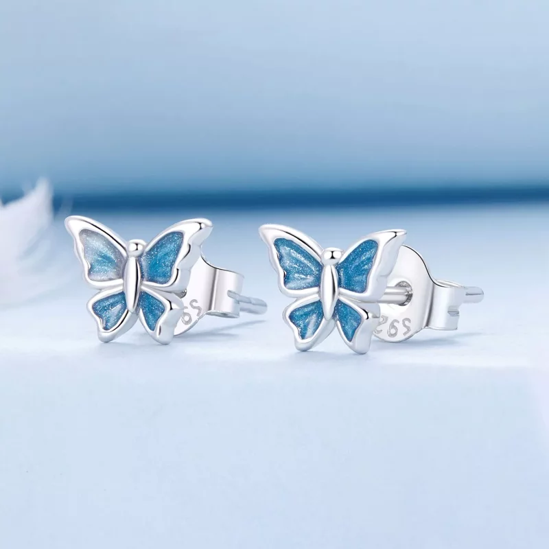(imagen para) Pendientes de mariposa azul estilo PANDORA - BSE957 - Ver 2