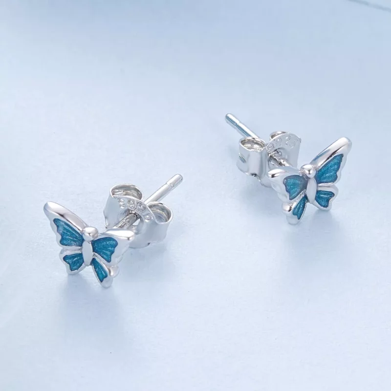 (imagen para) Pendientes de mariposa azul estilo PANDORA - BSE957 - Ver 3