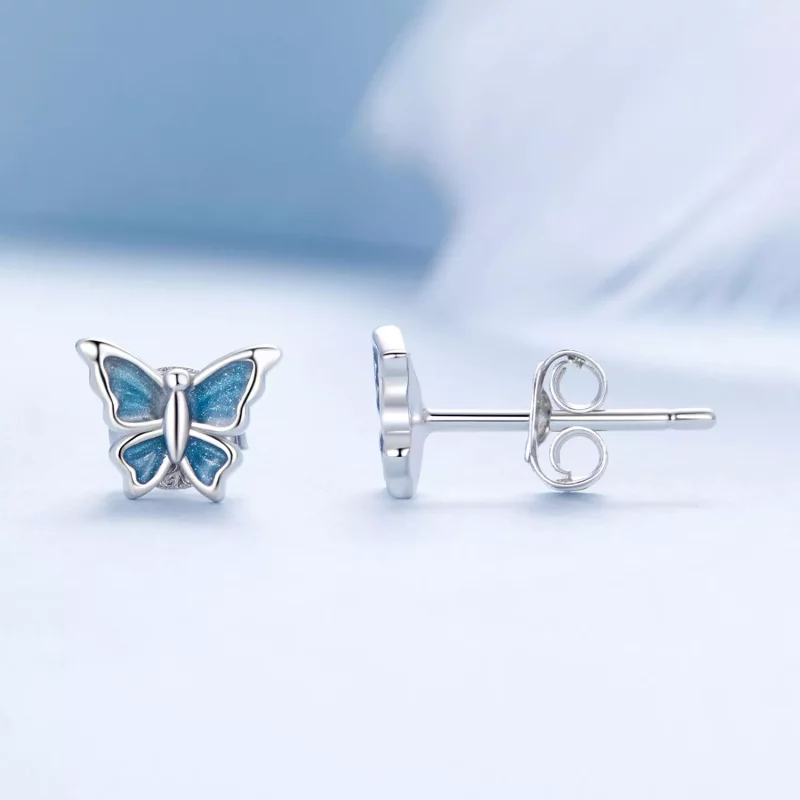 (imagen para) Pendientes de mariposa azul estilo PANDORA - BSE957 - Ver 4