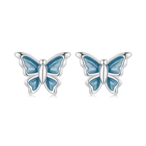 (imagen para) Pendientes de mariposa azul estilo PANDORA - BSE957