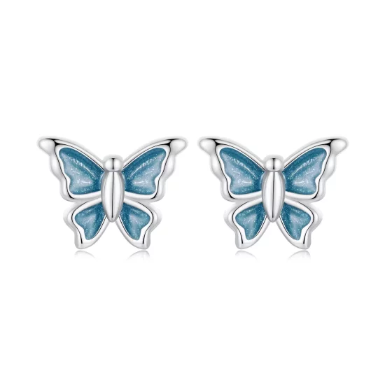 (imagen para) Pendientes de mariposa azul estilo PANDORA - BSE957