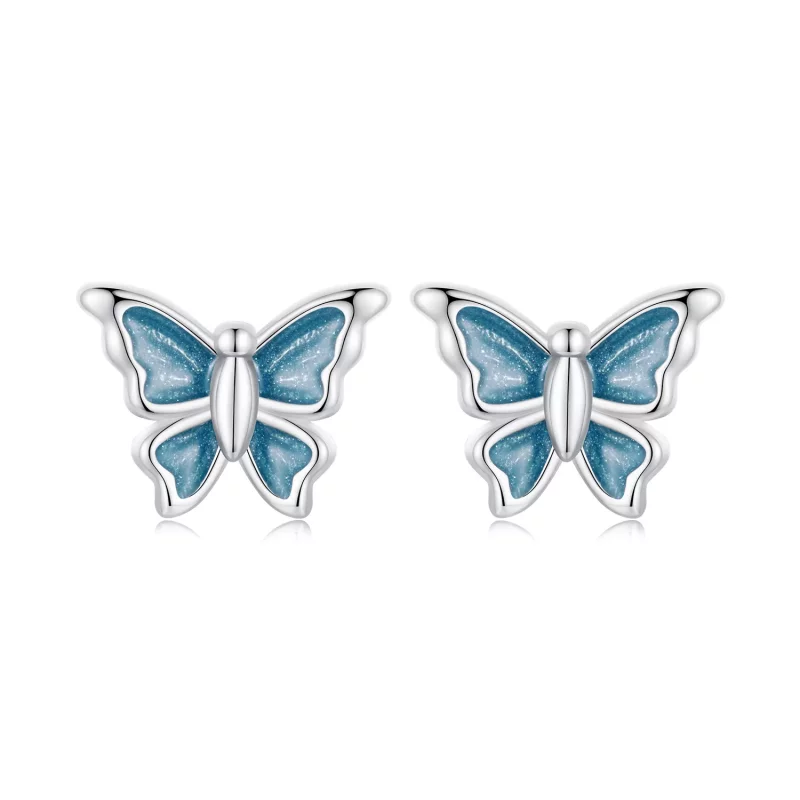 (imagen para) Pendientes de mariposa azul estilo PANDORA - BSE957