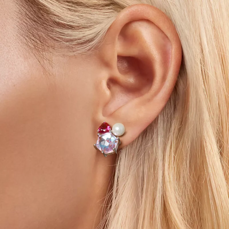 (imagen para) Pendientes de perlas brillantes rosas estilo PANDORA - SCE1697 - Ver 5