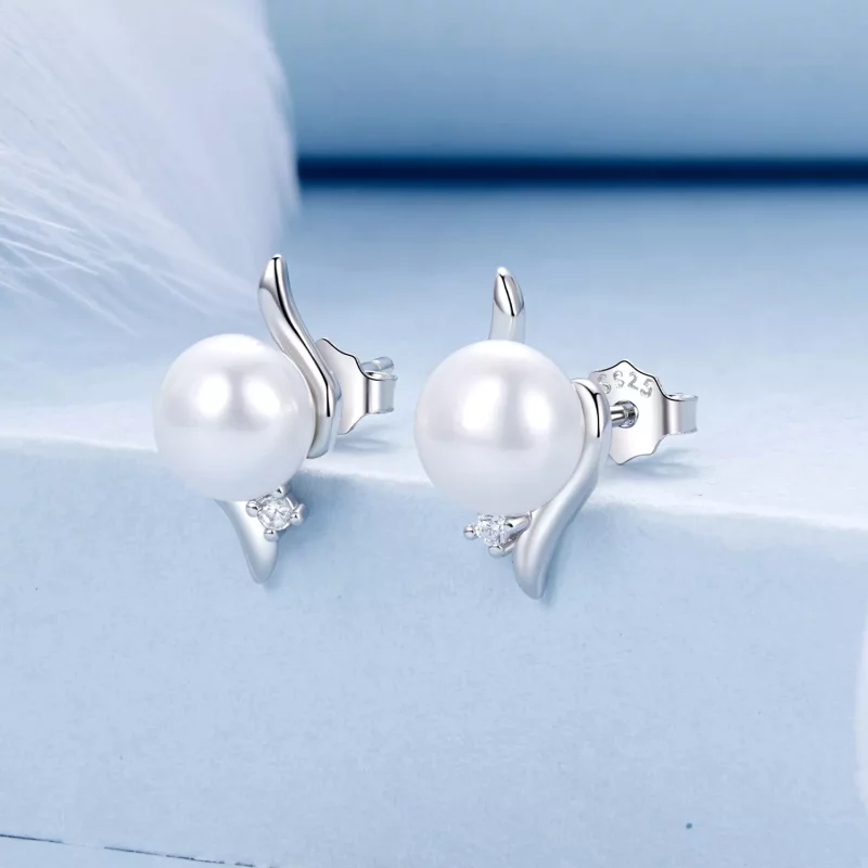 (imagen para) Pendientes de perlas naturales estilo PANDORA - BSE961 - Ver 2