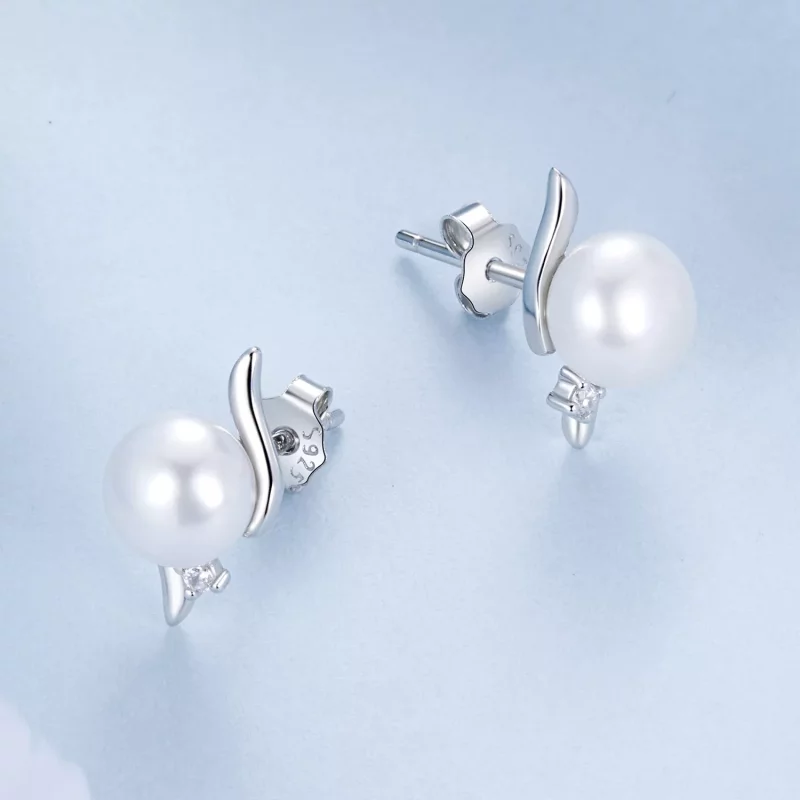 (imagen para) Pendientes de perlas naturales estilo PANDORA - BSE961 - Ver 3
