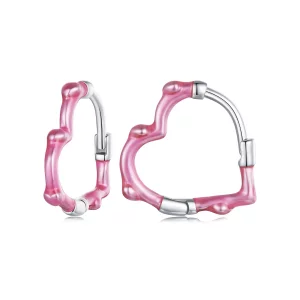 Pendientes en forma de corazón con diseño de rosa estilo PANDORA - SCE1698 (imagen para) Pendientes en forma de corazón con diseño de rosa estilo PANDORA - SCE1698