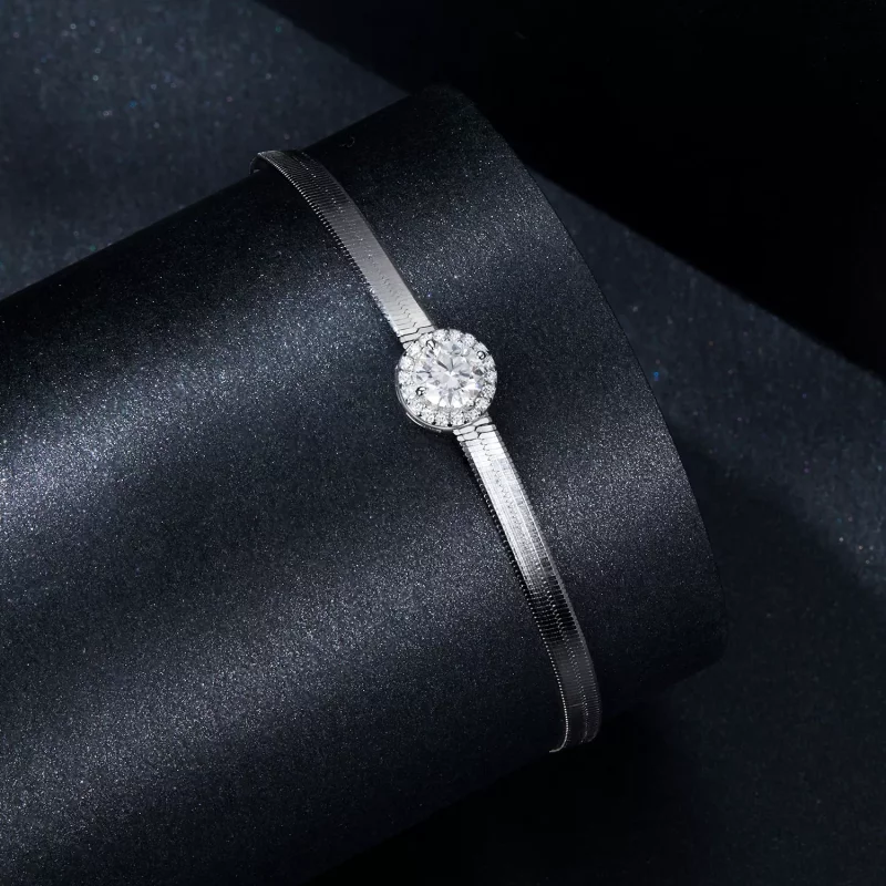 (imagen para) Pulsera de hueso de serpiente con moissanita de 0,5 ct estilo PANDORA (un certif - Ver 2