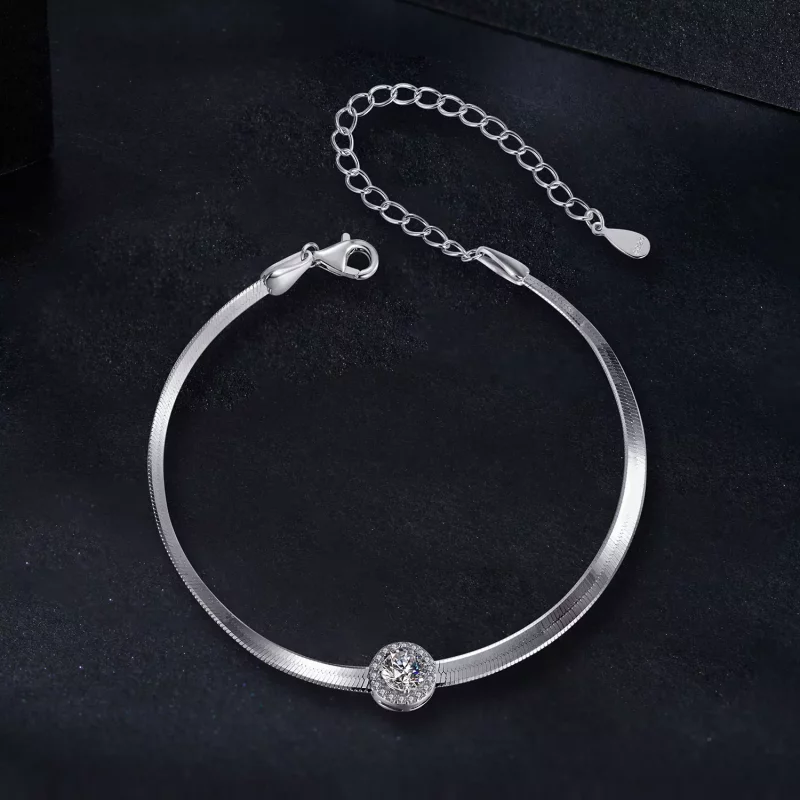 (imagen para) Pulsera de hueso de serpiente con moissanita de 0,5 ct estilo PANDORA (un certif - Ver 3