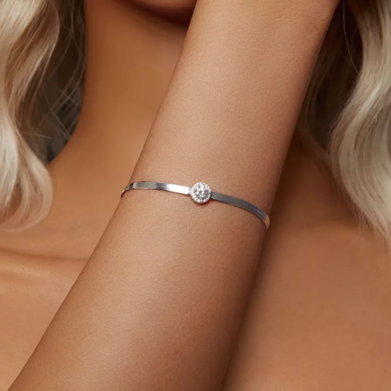 (imagen para) Pulsera de hueso de serpiente con moissanita de 0,5 ct estilo PANDORA (un certif - Ver 4