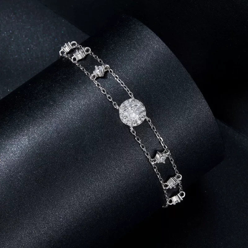 (imagen para) Pulsera de moissanita doble brillante estilo PANDORA (un certificado) - MSB013 - Ver 2