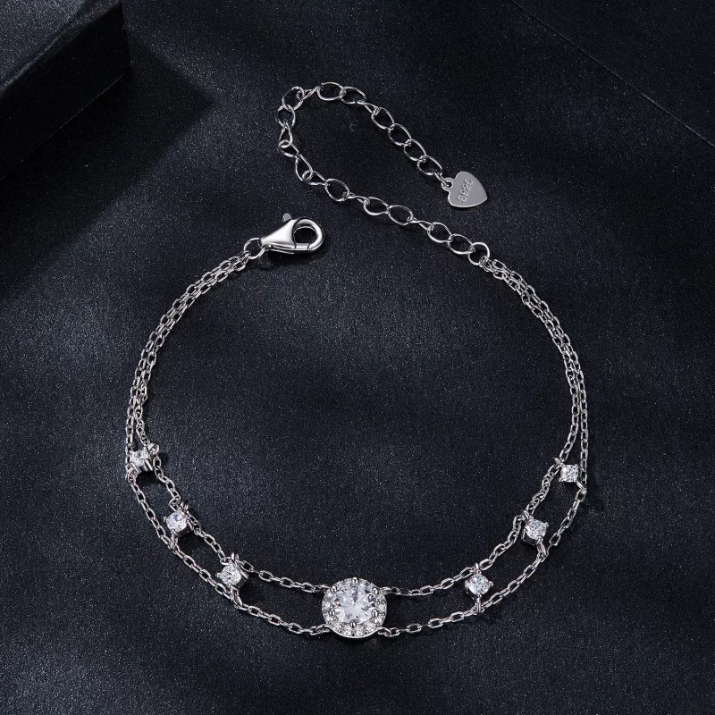 (imagen para) Pulsera de moissanita doble brillante estilo PANDORA (un certificado) - MSB013 - Ver 3