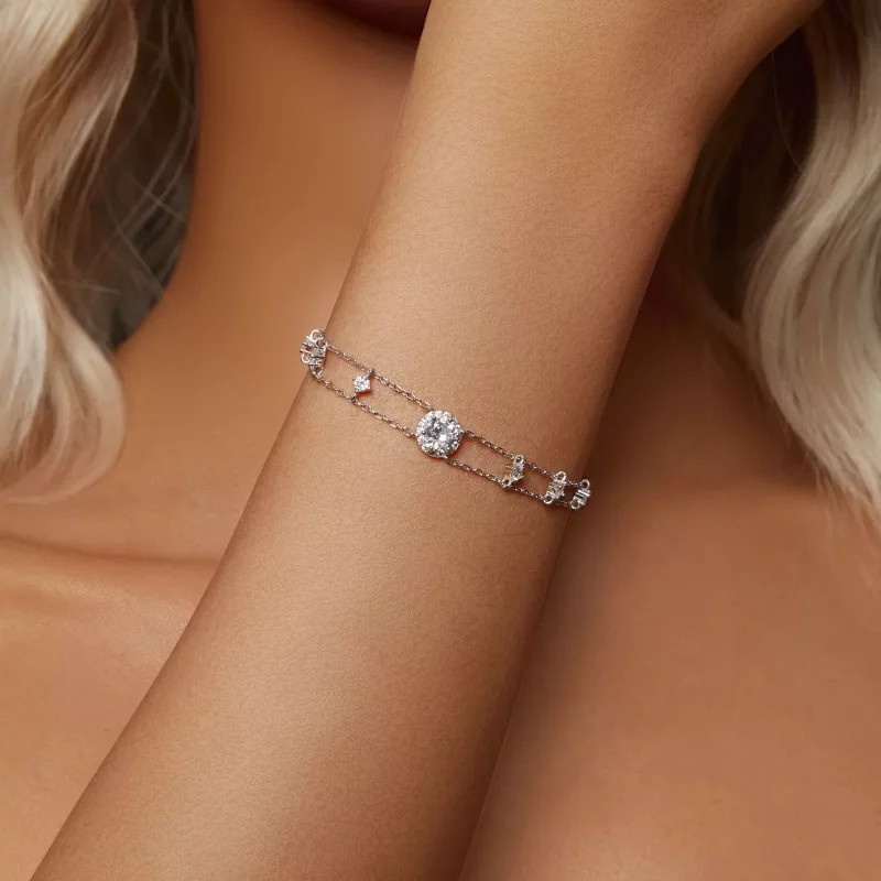 (imagen para) Pulsera de moissanita doble brillante estilo PANDORA (un certificado) - MSB013 - Ver 5