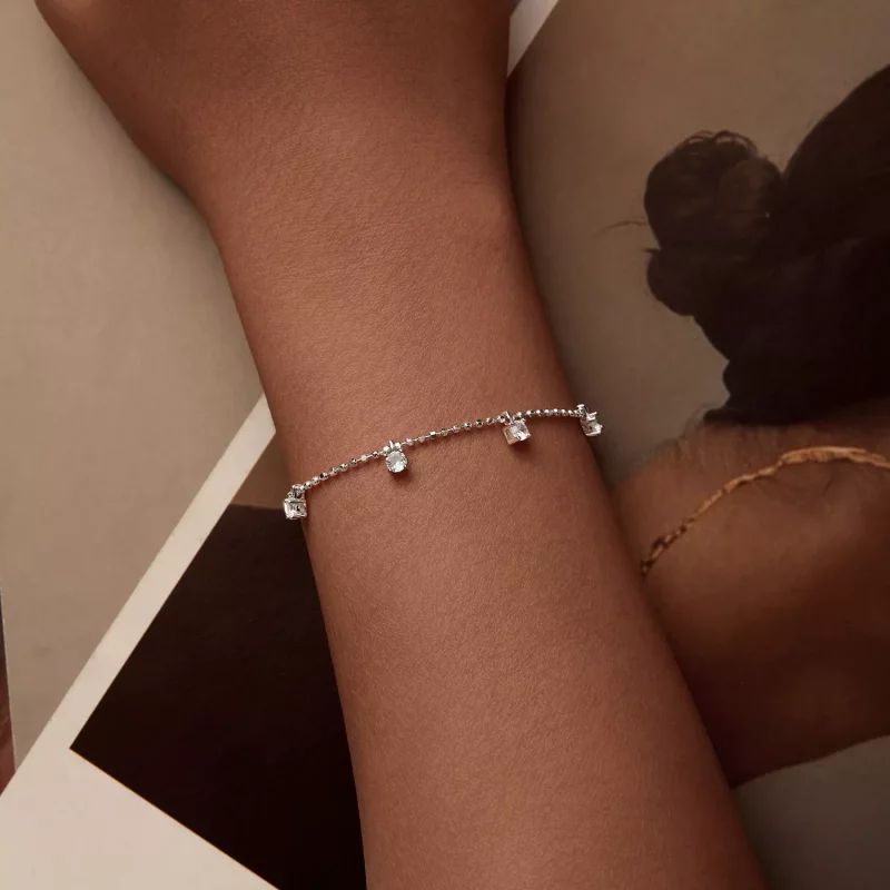 (imagen para) Pulsera fina con circonitas brillantes estilo PANDORA - BSB156 - Ver 5
