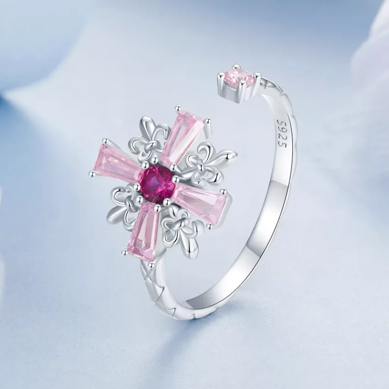 (imagen para) Anillo abierto con cruz de iris estilo PANDORA - BSR526-E - Ver 2