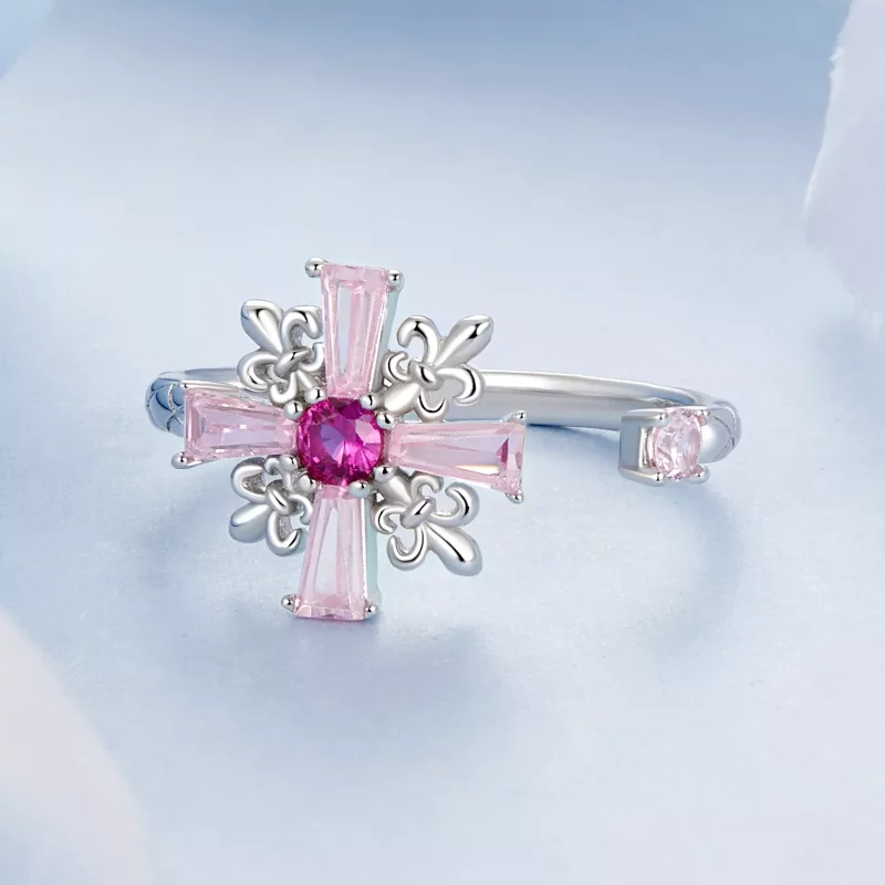 (imagen para) Anillo abierto con cruz de iris estilo PANDORA - BSR526-E - Ver 3
