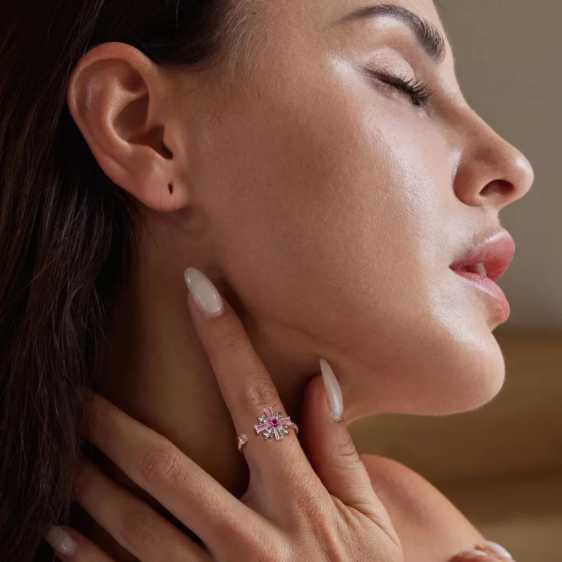 (imagen para) Anillo abierto con cruz de iris estilo PANDORA - BSR526-E - Ver 5