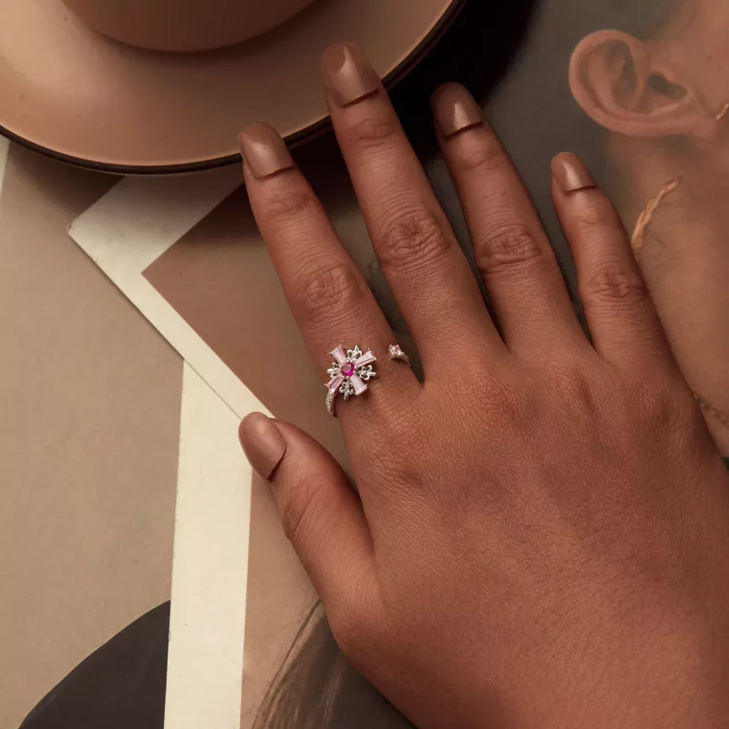 (imagen para) Anillo abierto con cruz de iris estilo PANDORA - BSR526-E - Ver 6