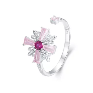 Anillo abierto con cruz de iris estilo PANDORA - BSR526-E (imagen para) Anillo abierto con cruz de iris estilo PANDORA - BSR526-E