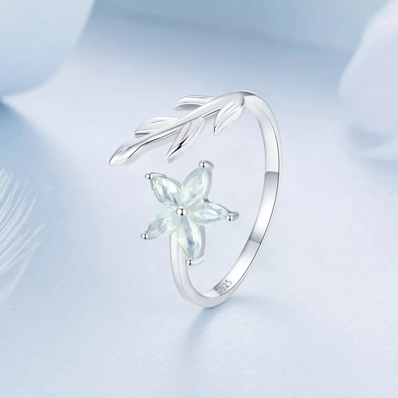 (imagen para) Anillo abierto con flor verde estilo PANDORA - BSR533-E - Ver 2