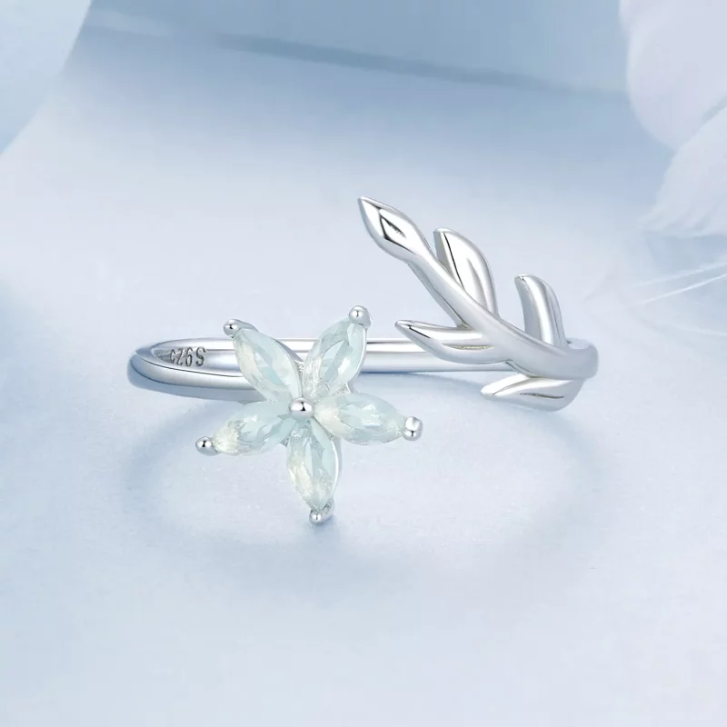 (imagen para) Anillo abierto con flor verde estilo PANDORA - BSR533-E - Ver 3
