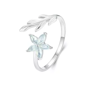 (imagen para) Anillo abierto con flor verde estilo PANDORA - BSR533-E